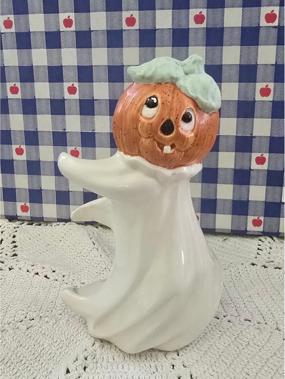 80s Halloween candle holder. Pumpkin head ghost.